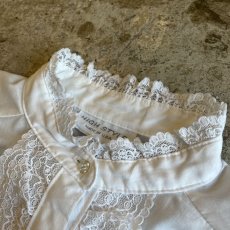 画像9: POINT FRILL LACE DESIGN PUFF SLEEVE S/S BLOUSE / Ladies M / MADE IN USA (9)