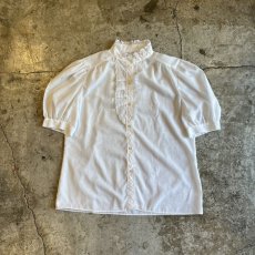 画像1: POINT FRILL LACE DESIGN PUFF SLEEVE S/S BLOUSE / Ladies M / MADE IN USA (1)