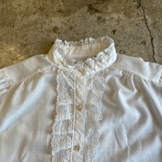 画像8: POINT FRILL LACE DESIGN PUFF SLEEVE S/S BLOUSE / Ladies M / MADE IN USA (8)