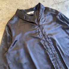 画像3: LUSTER BLACK COLOR OPEN COLLAR DESIGN L/S SHIRT / Ladies S(M) (3)