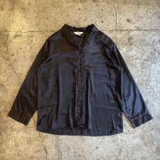 画像1: LUSTER BLACK COLOR OPEN COLLAR DESIGN L/S SHIRT / Ladies S(M) (1)