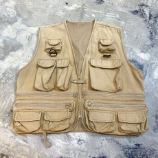 画像1: BEIGE COLOR DESIGN FISHING VEST / Mens L (1)