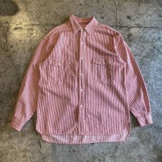 画像1: RED COLOR STRIPE PATTERN DESIGN L/S SHIRT / Ladies M(L) (1)