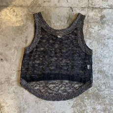 画像1: BEADS DESIGN BLACK COLOR LACE N/S TOPS / Ladies S (1)