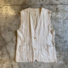 画像1: STRIPE PATTERN V NECK DESIGN CUT OFF VEST / Ladies M (1)