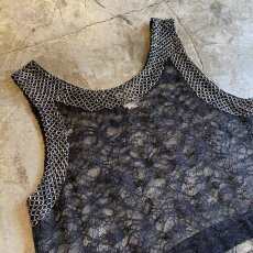 画像3: BEADS DESIGN BLACK COLOR LACE N/S TOPS / Ladies S (3)