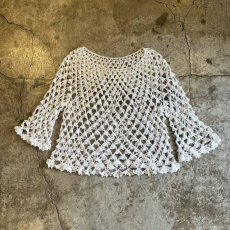 画像1: WHITE COLOR CROCHET FLARE SLEEVE DESIGN L/S TOPS / Ladies M (1)