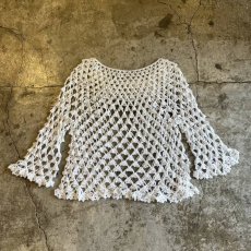 画像2: WHITE COLOR CROCHET FLARE SLEEVE DESIGN L/S TOPS / Ladies M (2)