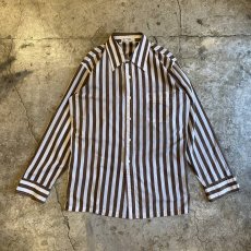 画像1: BROWN COLOR STRIPE PATTERN DESIGN L/S SHIRT / Ladies M(P) (1)