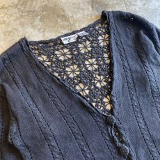 画像3: BACK CROCHET DESIGN BLACK COLOR KNIT CARDIGAN / Ladies M (3)