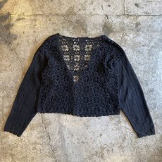 画像2: BACK CROCHET DESIGN BLACK COLOR KNIT CARDIGAN / Ladies M (2)