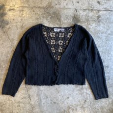 画像1: BACK CROCHET DESIGN BLACK COLOR KNIT CARDIGAN / Ladies M (1)