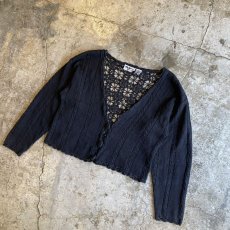 画像4: BACK CROCHET DESIGN BLACK COLOR KNIT CARDIGAN / Ladies M (4)