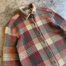 画像3: ALL OVER CHECK PATTERN WAFFLE DESIGN SHIRT / Ladies S(M) (3)