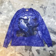 画像1: 90's OWL PRINTED TIE DYE PATTERN L/S TEE / Mens XXL (1)