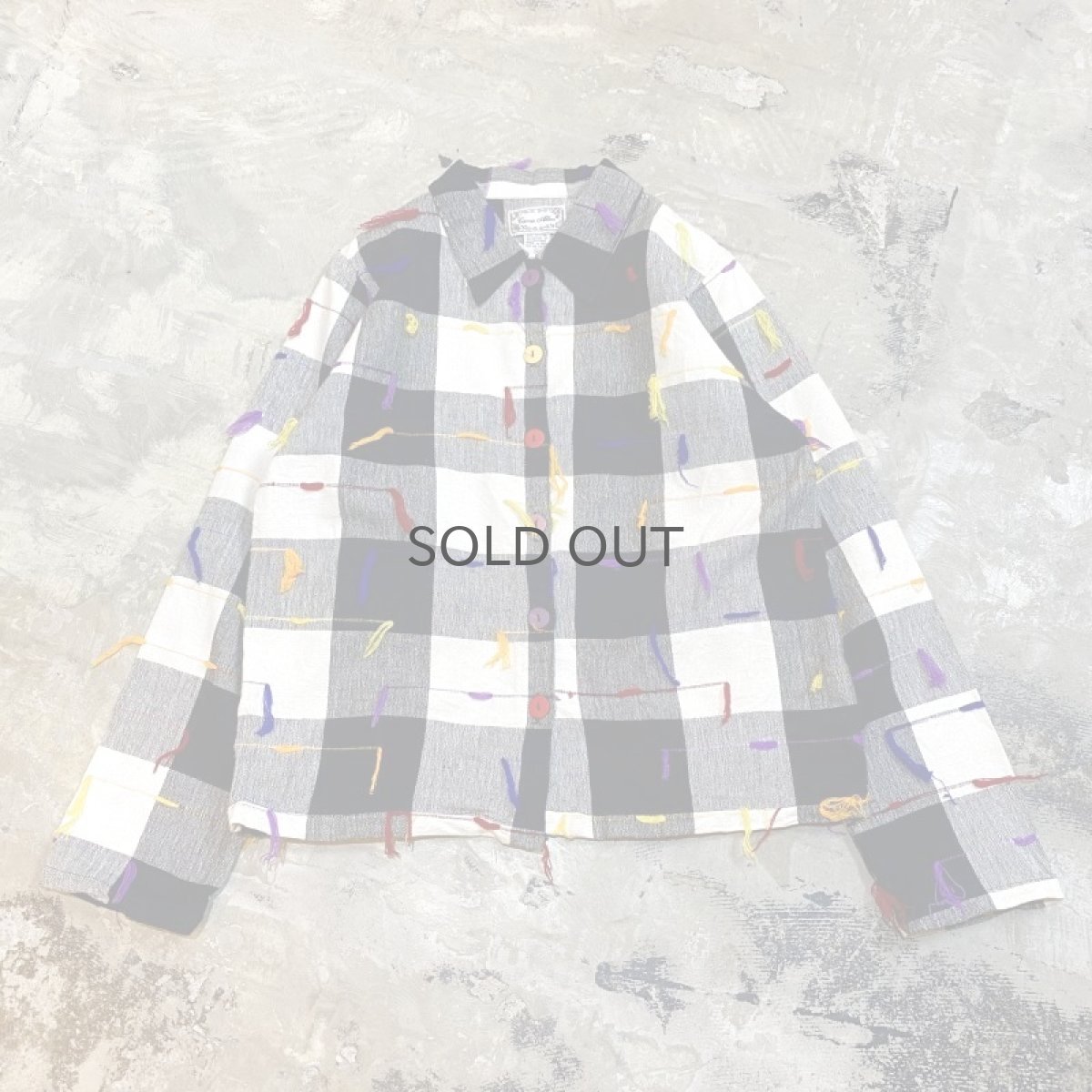 画像1: FRINGE DECORATIVE BLOCK CHECK PATTERN JACKET / Mens M (1)