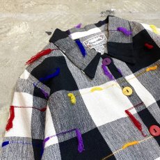 画像3: FRINGE DECORATIVE BLOCK CHECK PATTERN JACKET / Mens M (3)