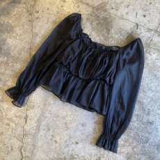 画像4: SHEER SLEEVE BLACK COLOR DESIGN L/S TOPS / Ladies M (4)