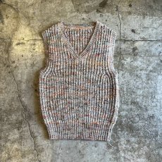 画像1: MIX COLOR PATTERN V NECK OVER DESIGN KNIT VEST / Ladies L (1)