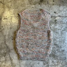 画像2: MIX COLOR PATTERN V NECK OVER DESIGN KNIT VEST / Ladies L (2)