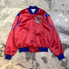 画像1: 80's "BUDWEISER" PRINTED SATIN VARSITY JACKET / Mens L / MADE IN USA (1)