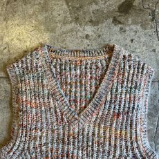 画像6: MIX COLOR PATTERN V NECK OVER DESIGN KNIT VEST / Ladies L (6)