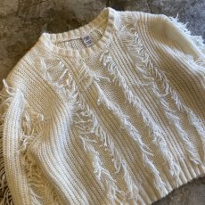 画像3: WHITE COLOR FRINGE DESIGN KNIT SWEATER / Ladies M / MADE IN USA (3)