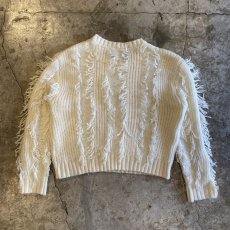 画像2: WHITE COLOR FRINGE DESIGN KNIT SWEATER / Ladies M / MADE IN USA (2)