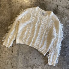 画像4: WHITE COLOR FRINGE DESIGN KNIT SWEATER / Ladies M / MADE IN USA (4)