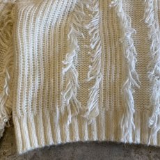 画像6: WHITE COLOR FRINGE DESIGN KNIT SWEATER / Ladies M / MADE IN USA (6)