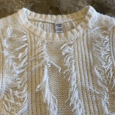 画像5: WHITE COLOR FRINGE DESIGN KNIT SWEATER / Ladies M / MADE IN USA (5)