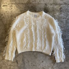 画像1: WHITE COLOR FRINGE DESIGN KNIT SWEATER / Ladies M / MADE IN USA (1)