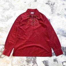 画像1: WINE RED COLOR LACE UP L/S SHIRT / Mens M (1)