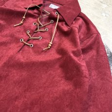 画像4: WINE RED COLOR LACE UP L/S SHIRT / Mens M (4)