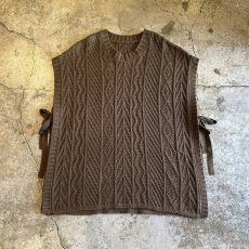 画像1: SIDE SLIT RIBBON DESIGN ALAN KNIT OVER VEST / Ladies L (1)