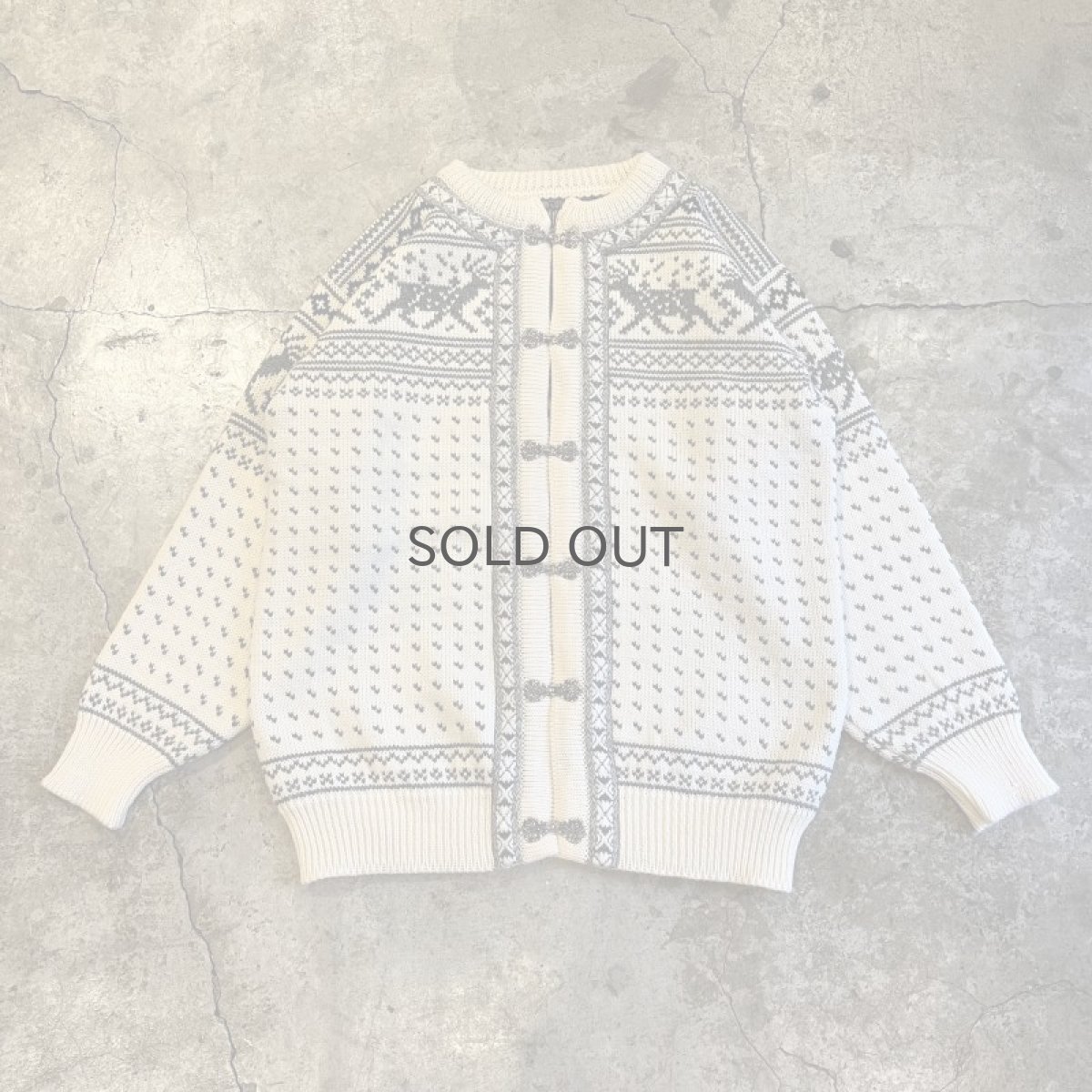 画像1: NORDIC PATTERN HOOK DESIGN KNIT CARDIGAN / Ladies L (1)