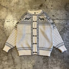 画像1: NORDIC PATTERN HOOK DESIGN KNIT CARDIGAN / Ladies L (1)