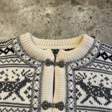 画像8: NORDIC PATTERN HOOK DESIGN KNIT CARDIGAN / Ladies L (8)