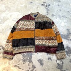 画像1: BEADS DECORATIVE PATCHWORK ZIP UP JACKET / Mens L (1)