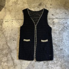 画像1: POINT GOLD STITCH DESIGN CROCHET LONG KNIT VEST / Ladies M (1)