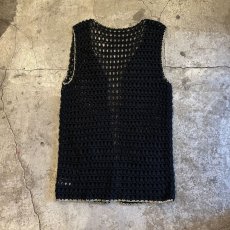 画像2: POINT GOLD STITCH DESIGN CROCHET LONG KNIT VEST / Ladies M (2)