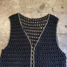 画像6: POINT GOLD STITCH DESIGN CROCHET LONG KNIT VEST / Ladies M (6)