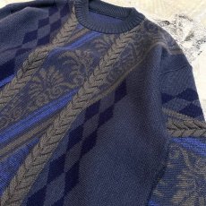 画像4: ARTISTIC BOTANICAL PATTERN KNIT SWEATER / Mens L (4)