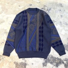 画像1: ARTISTIC BOTANICAL PATTERN KNIT SWEATER / Mens L (1)