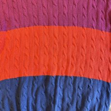 画像10: THREE COLOR LINE PATTERN CABLE KNITTING DESIGN KNIT SWEATER / Ladies XL (10)