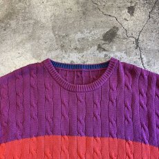 画像8: THREE COLOR LINE PATTERN CABLE KNITTING DESIGN KNIT SWEATER / Ladies XL (8)