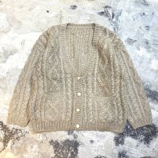 画像1: BEIGE COLOR MOHAIR CABLE KNIT CARDIGAN / Mens M (1)