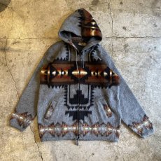 画像1: FAUX FUR NATIVE PATTERN ZIP UP DESIGN HOODIE / Ladies S(M) (1)