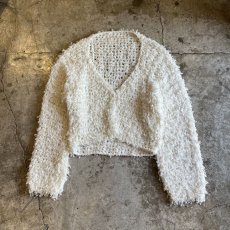 画像1: WHITE COLOR LOW GAUGE DESIGN L/S CARDIGAN / Ladies M (1)