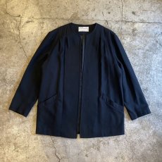 画像1: BLACK COLOR DESIGN NO COLLAR DESIGN WOOL JACKET / Ladies L / MADE IN USA (1)